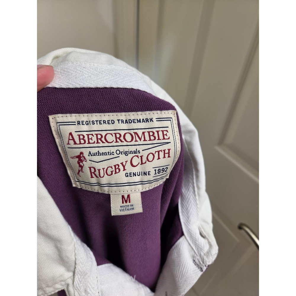 Abercrombie Rugby Cloth Shirt Mens Medium Purple Yellow Striped Long Sleeve Logo - Picture 2 of 13